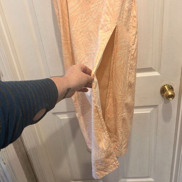 Urban Outfitters Womens Strapless Dress Large Pink Linen Viscose Thigh Slit - Picture 2 of 9